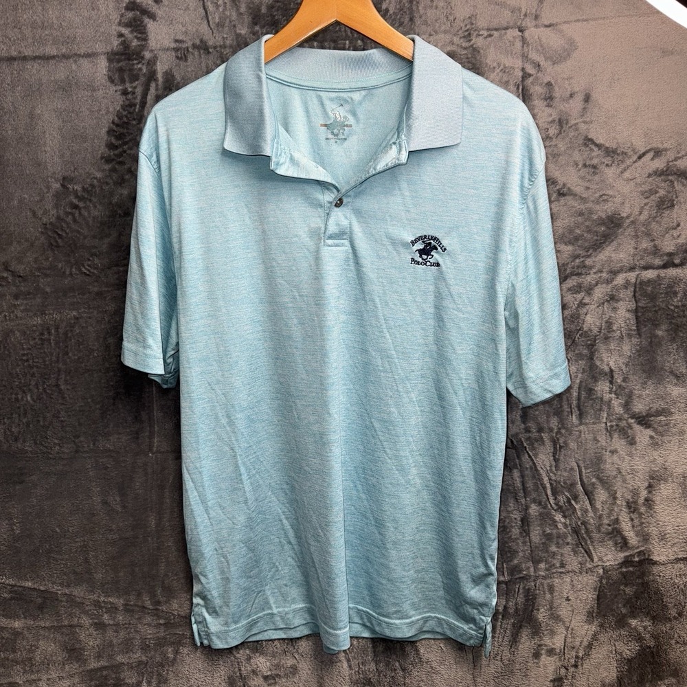 Beverly Hills Polo Club Mens Collared Light Blue Polo Shirt Size M 094